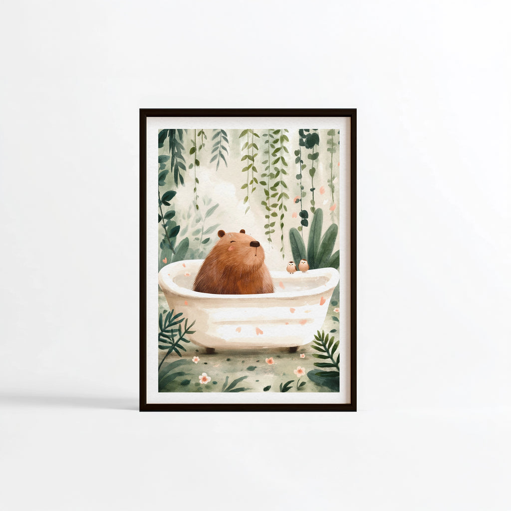 Capybara au bain illustration Fine Art chambre enfant cadre noir