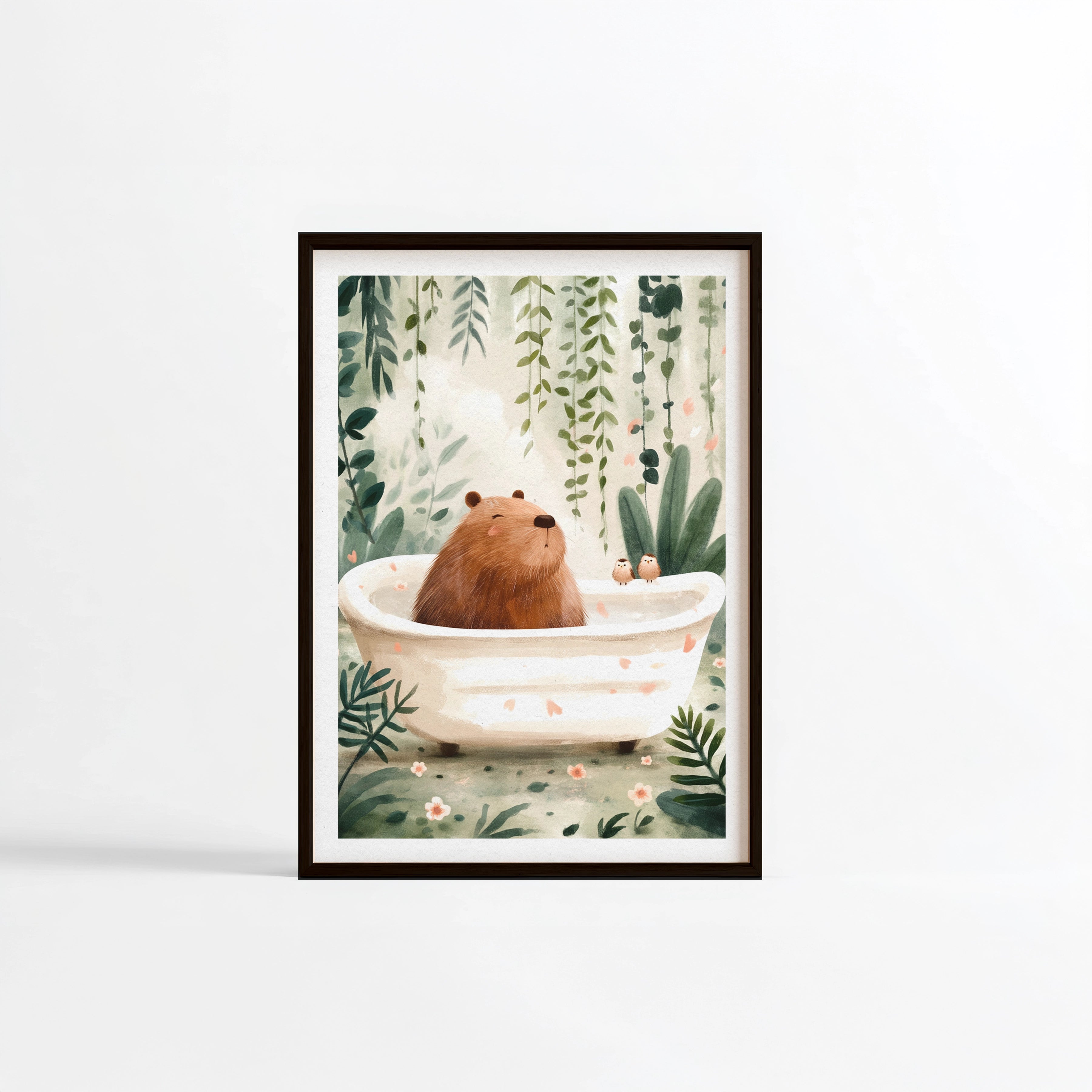 Capybara au bain illustration Fine Art chambre enfant cadre noir
