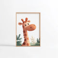 Girafe savane illustration Fine Art chambre enfant cadre bois clair