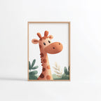 Girafe savane illustration Fine Art chambre enfant cadre bois clair