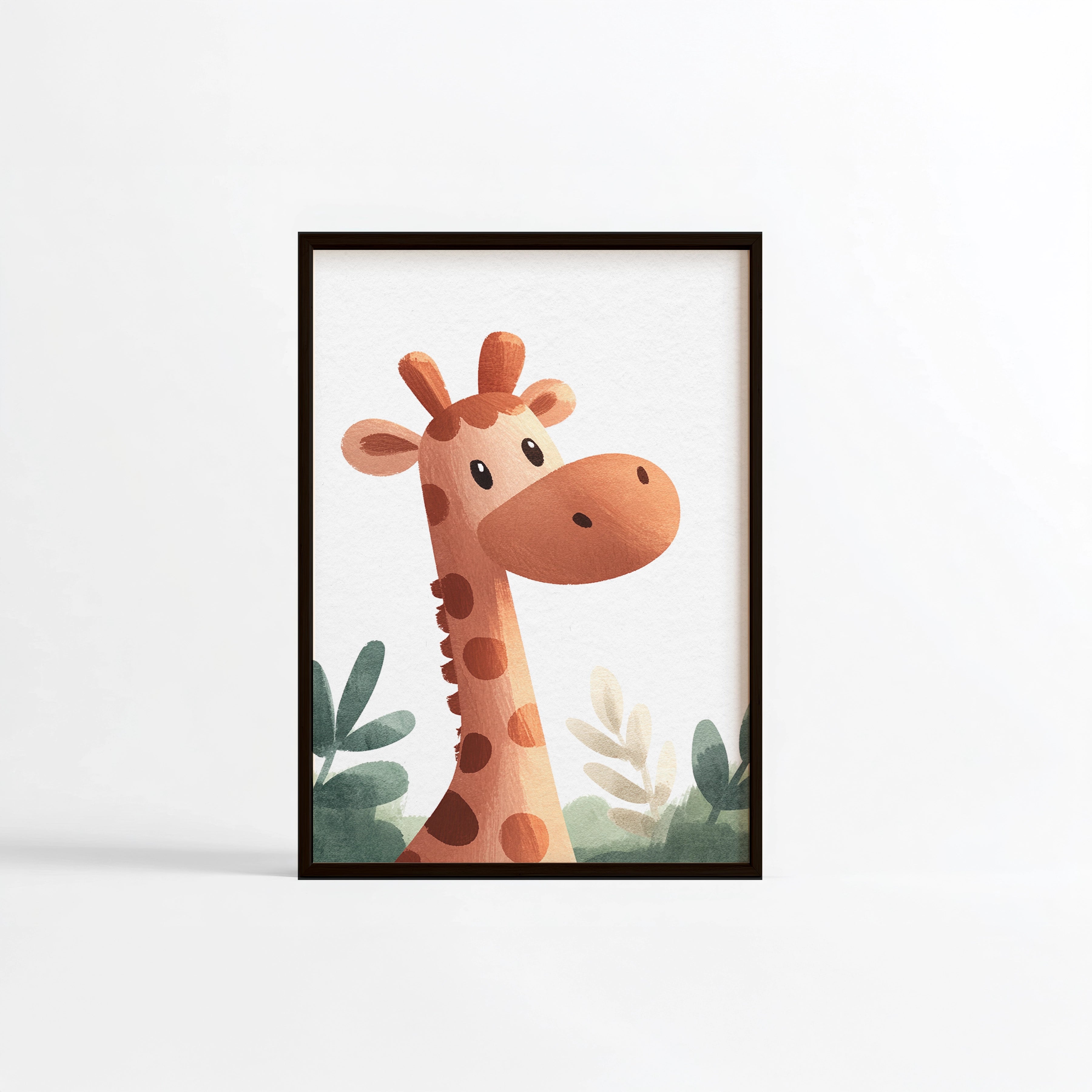 Girafe savane illustration Fine Art chambre enfant cadre noir