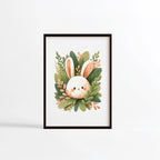 Lapin crème feuillage botanique illustration Fine Art cadre noir chambre enfant