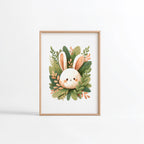 Lapin crème feuillage botanique illustration Fine Art chambre enfant cadre bois