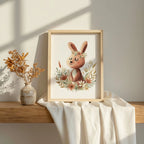 Lapine champêtre illustration Fine Art cadre bois clair chambre enfant