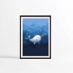 Narval blanc nacre illustration Fine Art chambre enfant cadre noir
