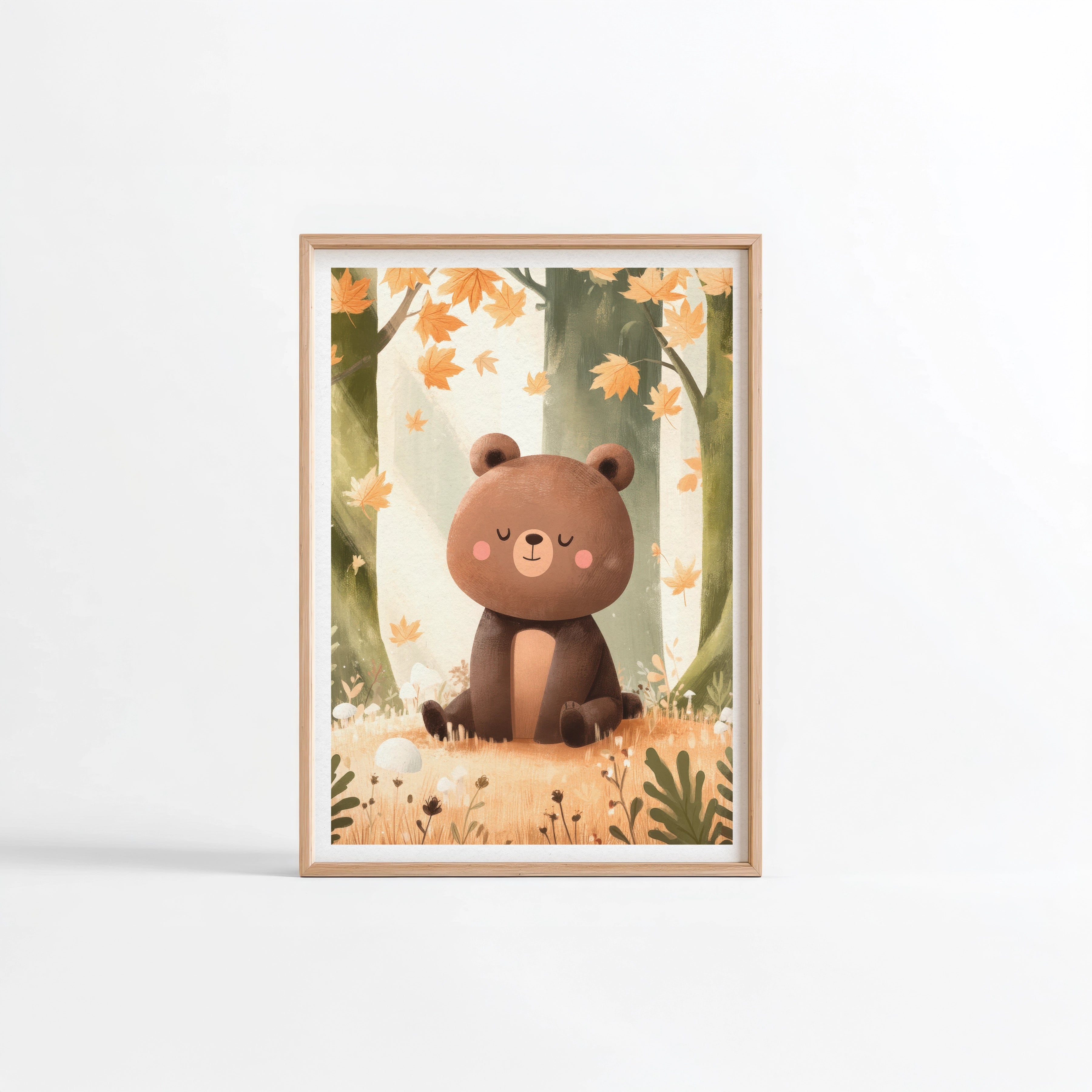 Ourson assis en forêt illustration Fine Art chambre enfant