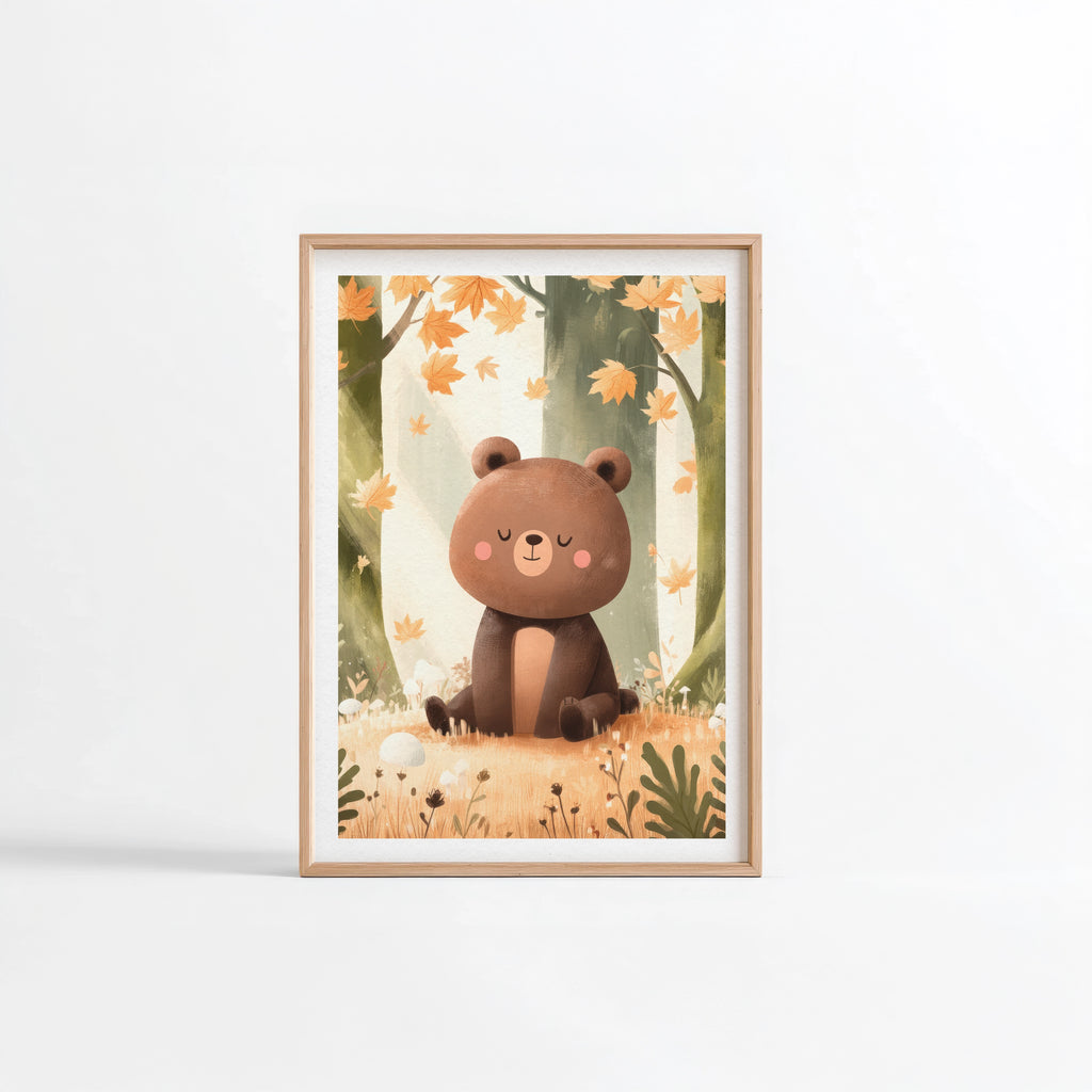 Affiche ourson en forêt d'automne