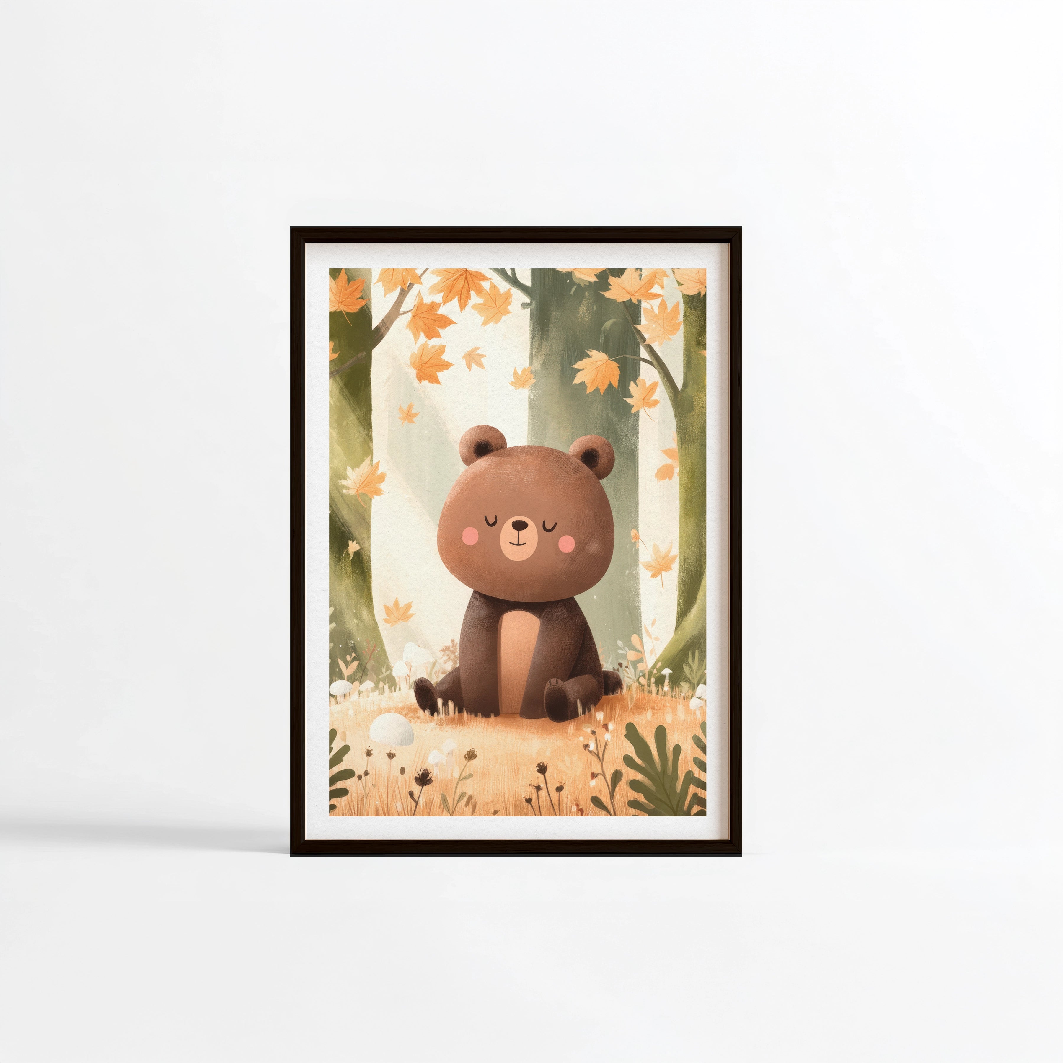 Affiche ourson en forêt d'automne