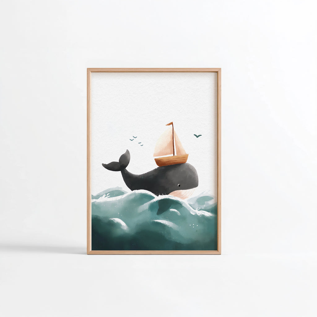 Baleine voilier océan illustration Fine Art chambre enfant
