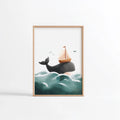 Baleine voilier océan illustration Fine Art chambre enfant