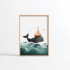 Baleine voilier océan illustration Fine Art chambre enfant