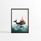 Baleine voilier illustration Fine Art chambre enfant cadre noir