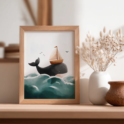 Baleine voilier détail illustration Fine Art décoration chambre bébé