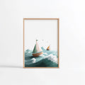Voiliers bois vagues illustration Fine Art chambre enfant cadre bois