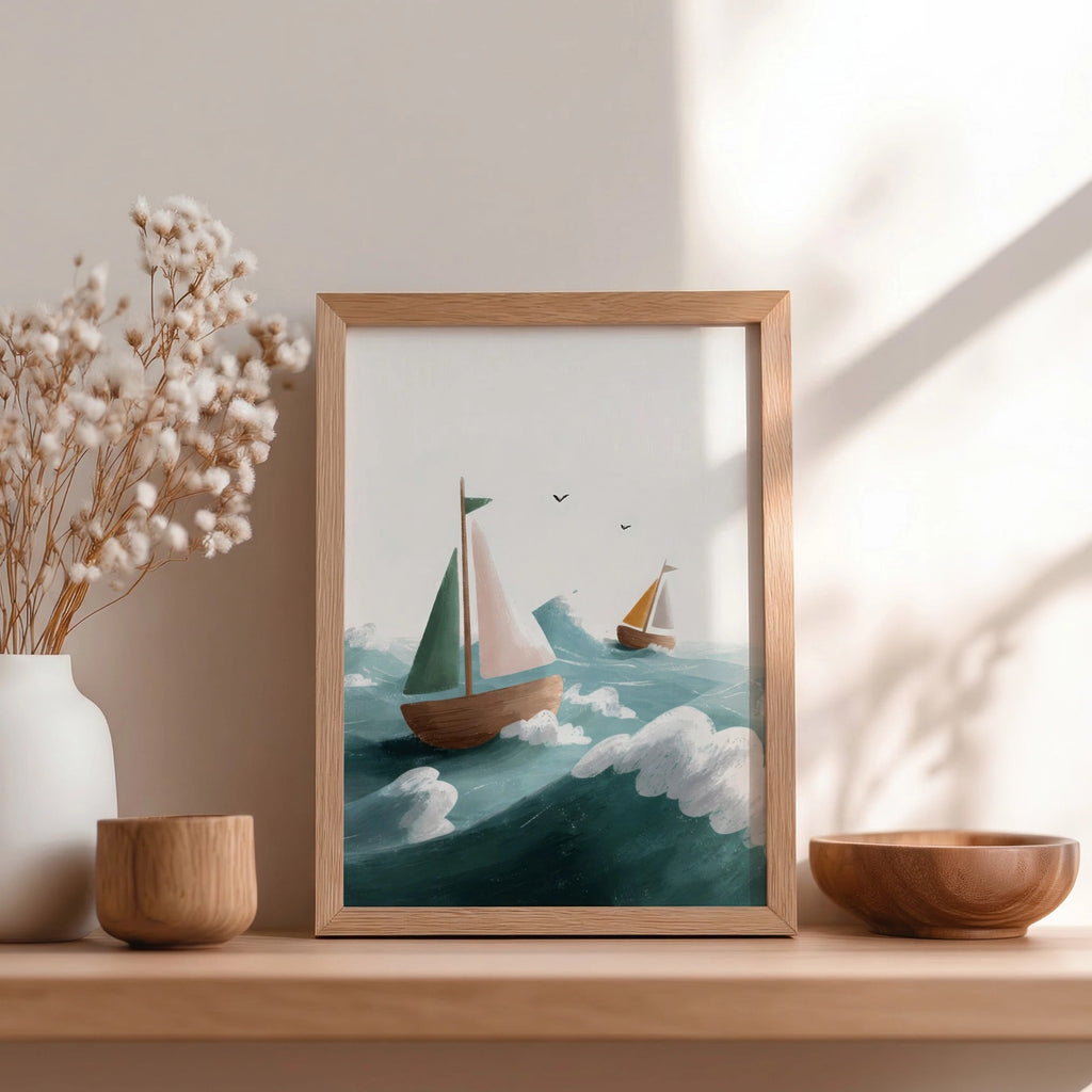 Affiche petits voiliers mise en situation chambre enfant