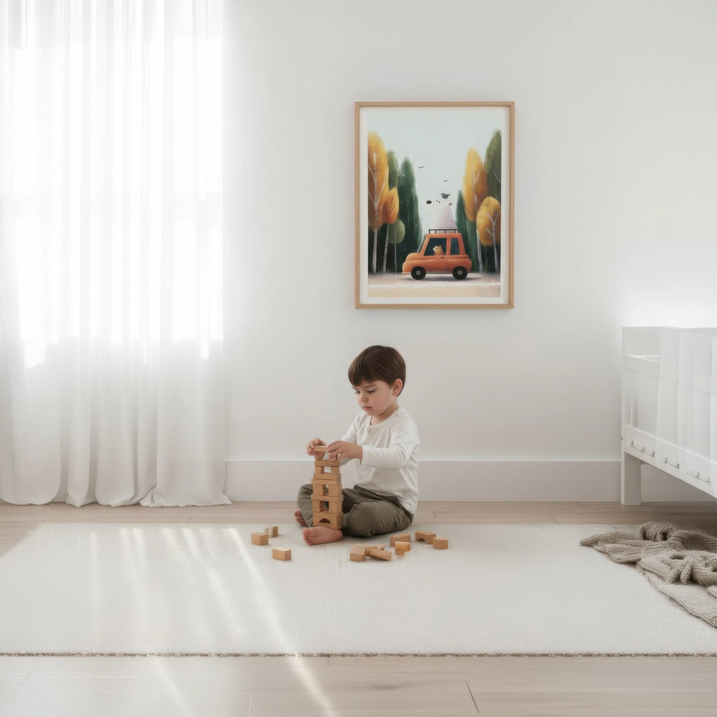 Ours & Chat en Voyage - Affiche Fine Art pour chambre d'enfant