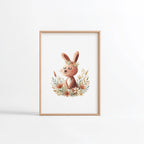 Affiche Lapin Couronne de Fleurs