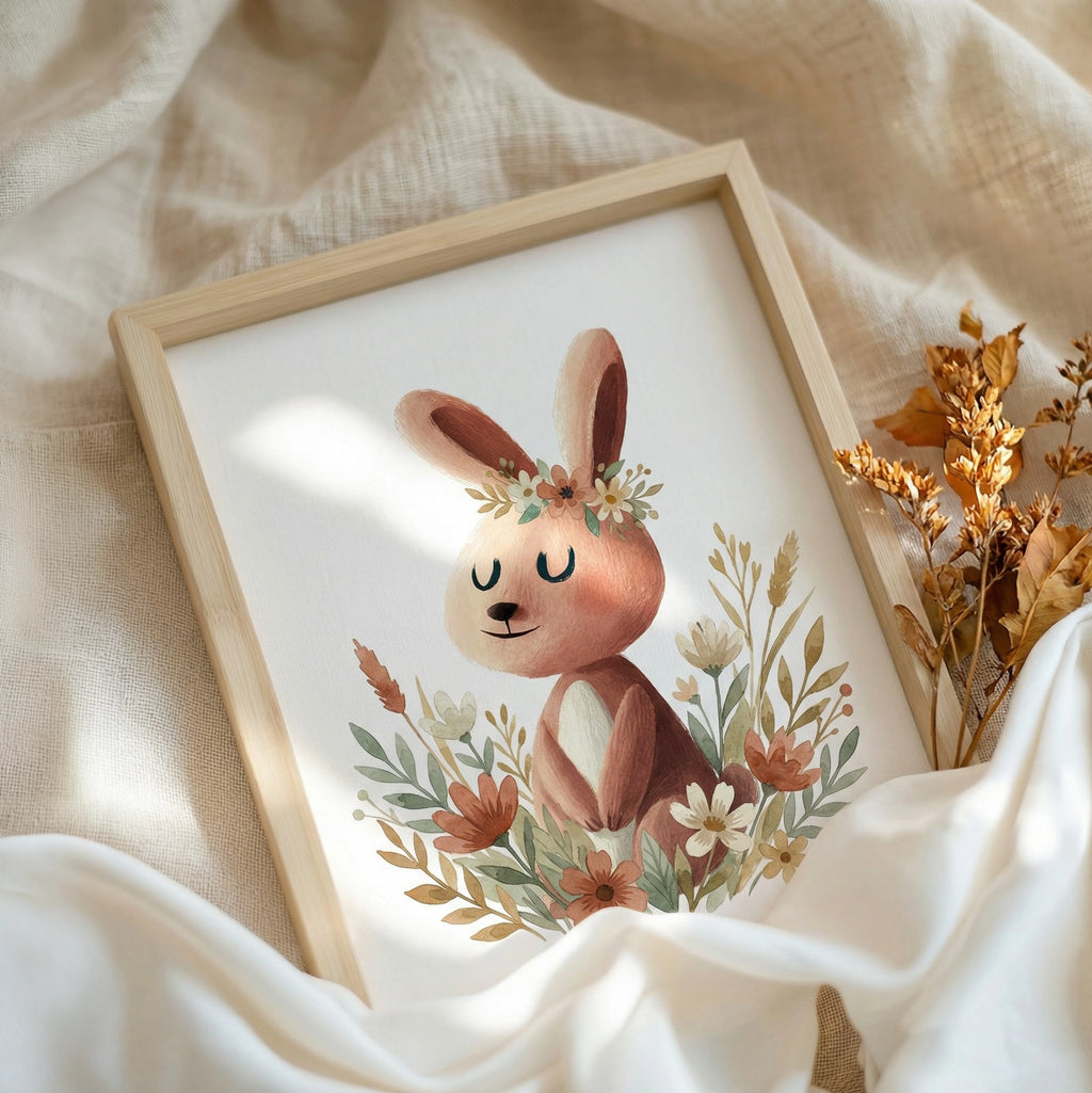 Affiche Lapin Couronne de Fleurs