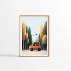 Ours & Chat en Voyage - Affiche Fine Art pour chambre d'enfant