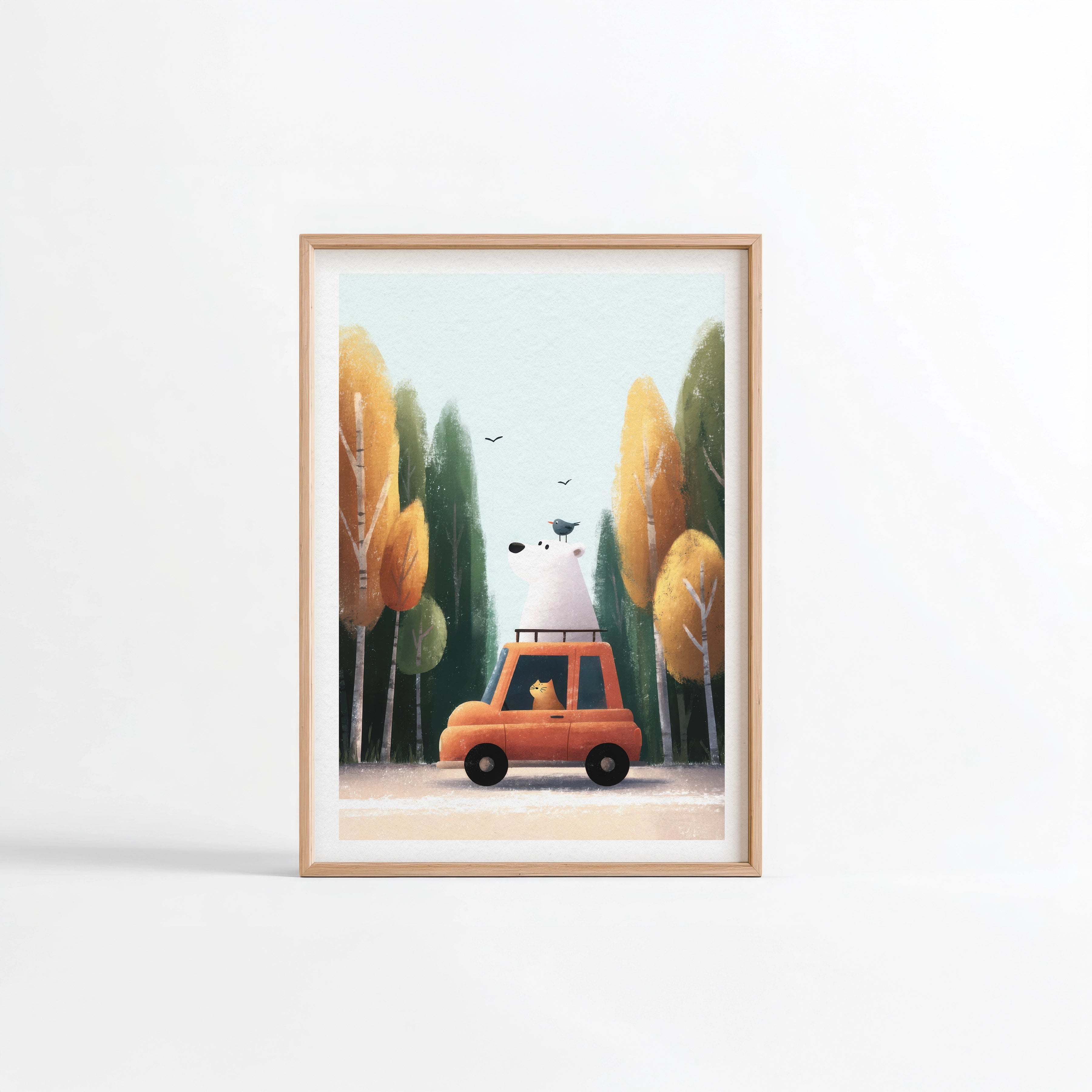 Ours & Chat en Voyage - Affiche Fine Art pour chambre d'enfant