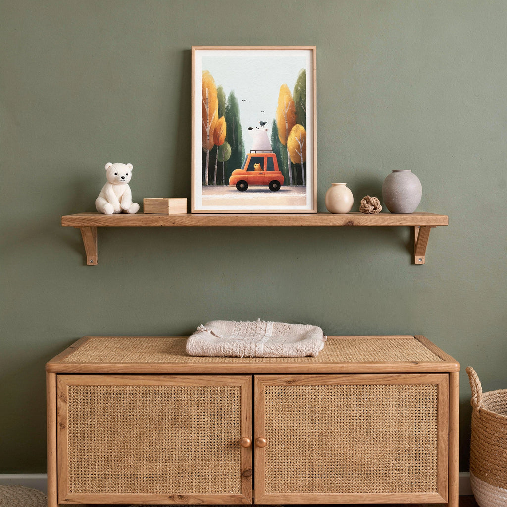 Ours & Chat en Voyage - Affiche Fine Art pour chambre d'enfant